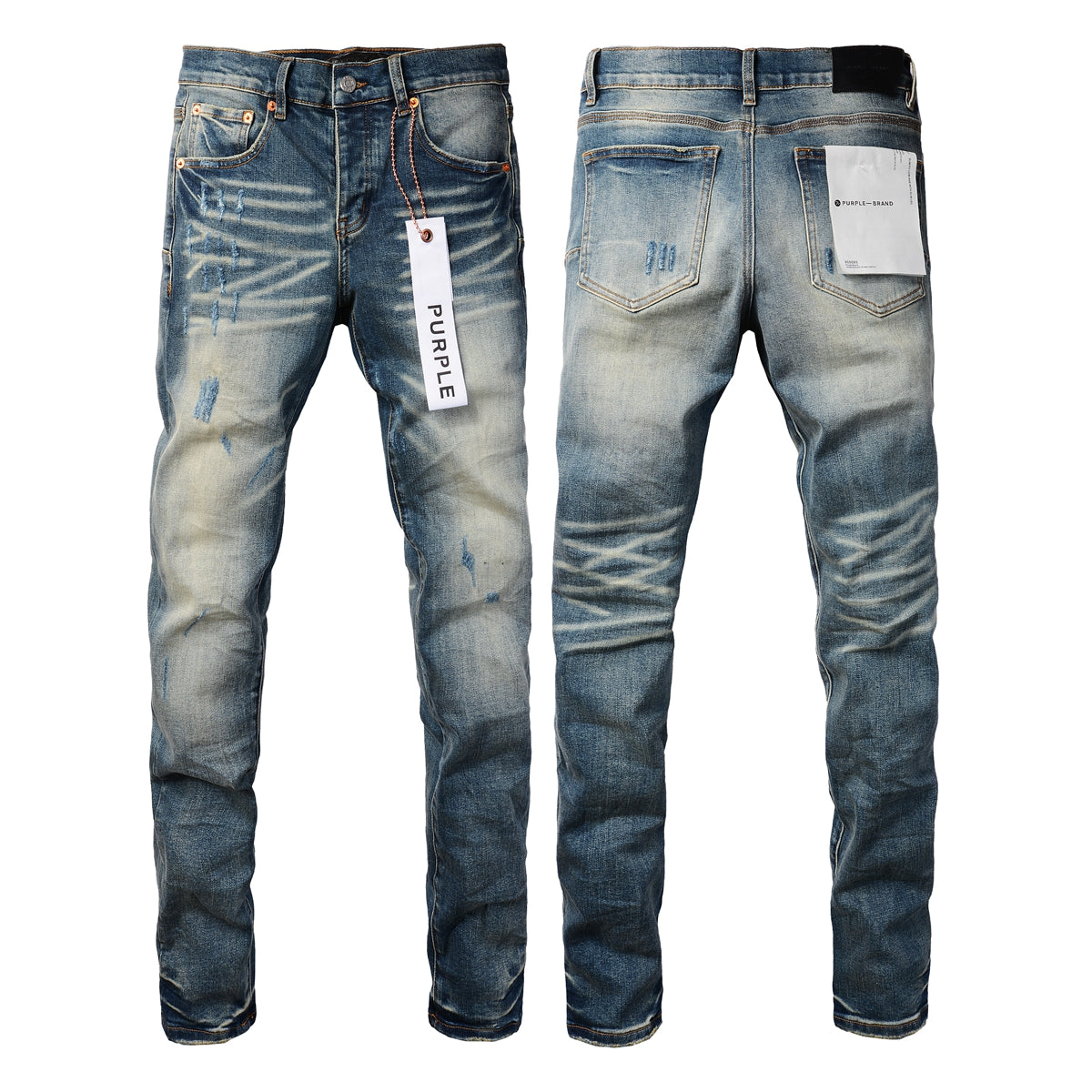 Pantalon violet délavé style pop pour homme, fabriqué à partir de vieux jeans skinny bleu denim 9055
