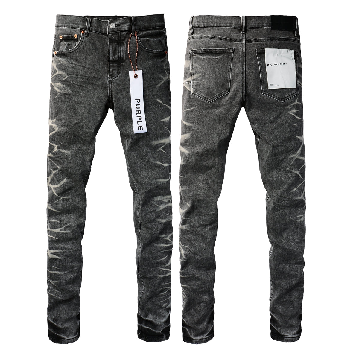 Mens Grey Slim Fit Washed Denim Jeans Unique Bleach Effect Streetwear Casual Pants 9056