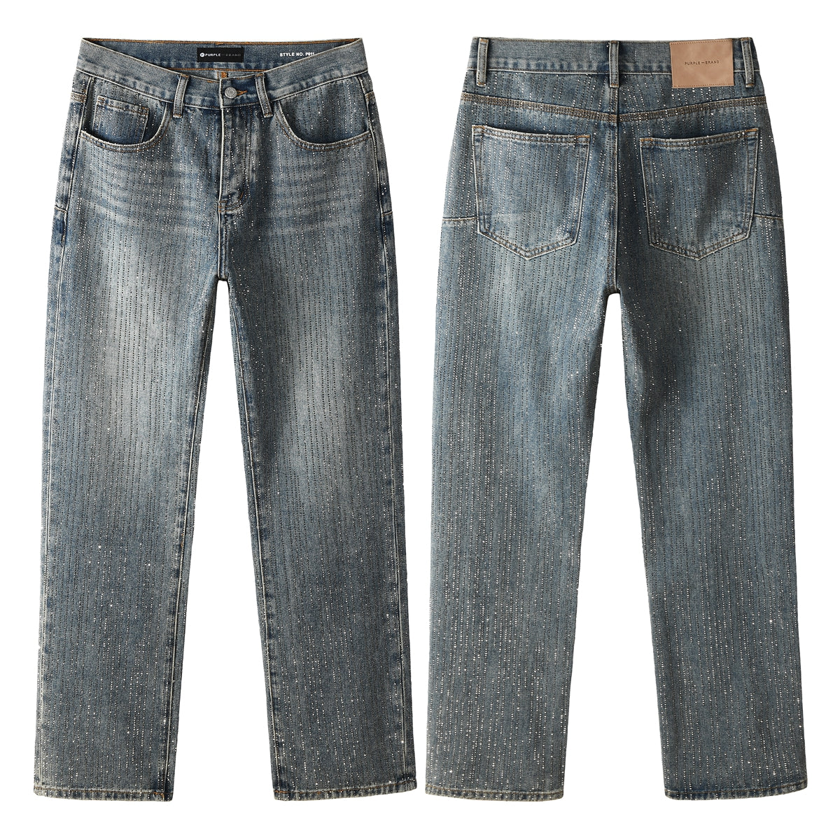 Chic Rhinestone Straight Leg Jeans – Classic High Waist Blue Denim 9140