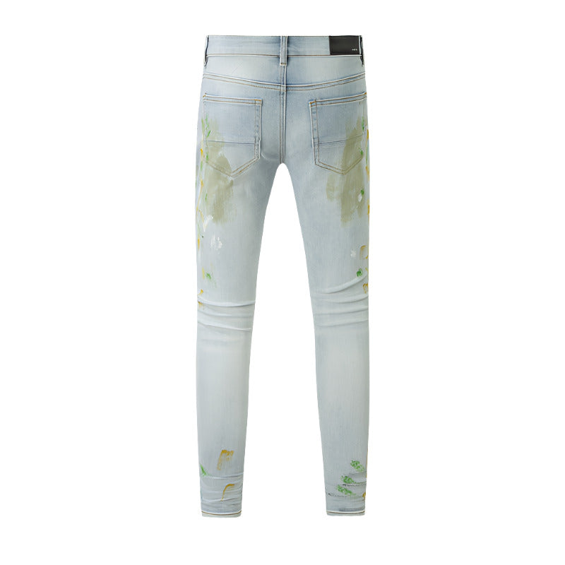 Jean Homme Trou Bleu Clair Gris Foncé Homme Pantalon Long Pantalon Streetwear Denim Skinny Slim Droit Biker Jean 8820