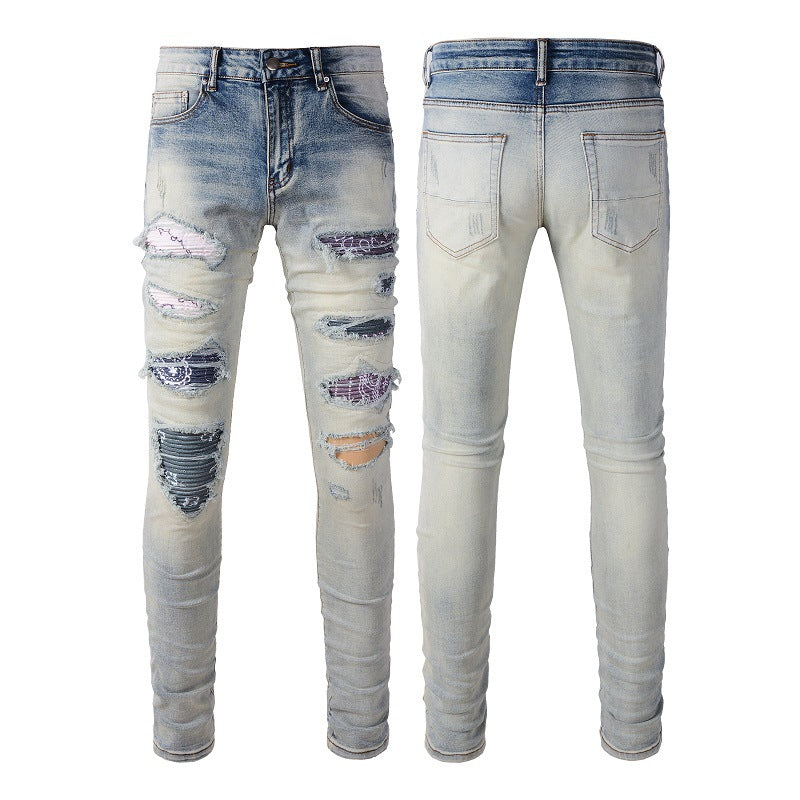 Jeans High Street pour hommes, coupe déchirée, coupe Beggar Knee #1333