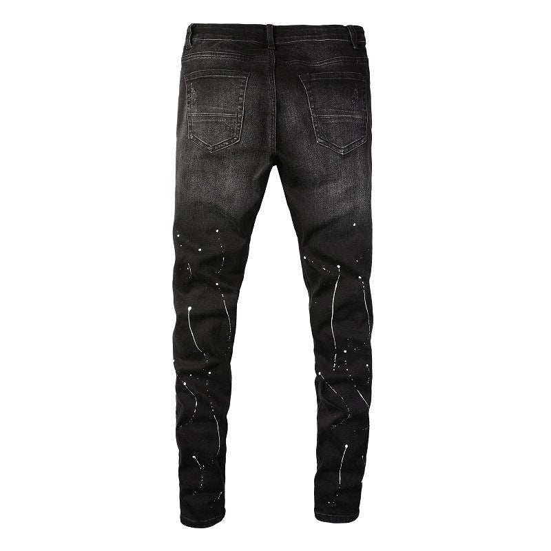 8616 Jeans Paint Ripped Patch Men's Jeans Slim High Street