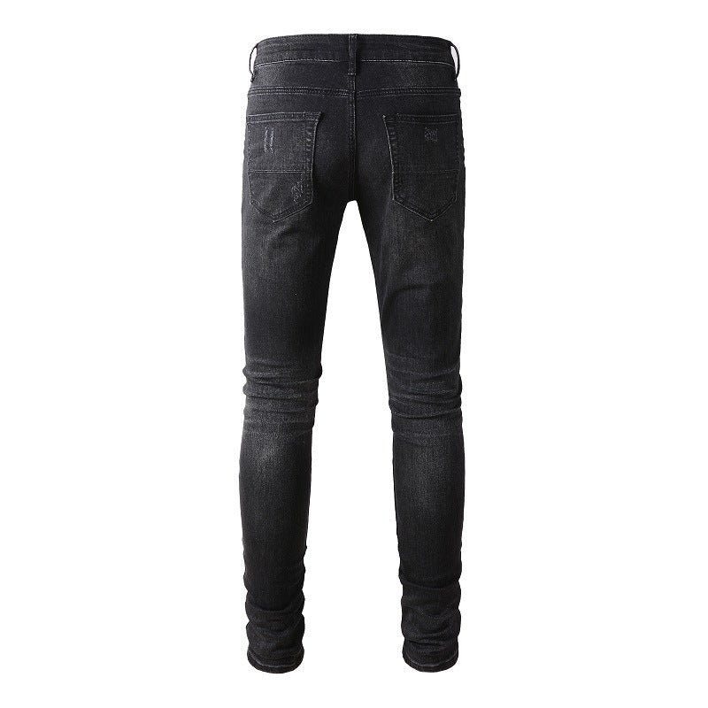 Jean déchiré Street Patch Pantalon slim pour homme High Street Denim #867