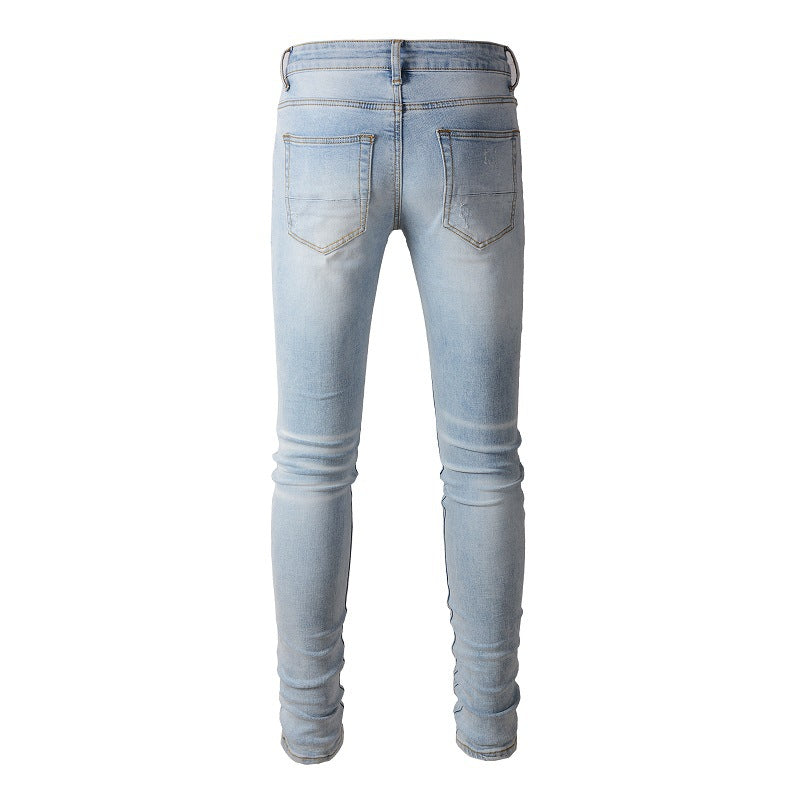 High Street Denim Casual Trousers Micro elastic Cotton Youth Blue Ripped Skinny Jeans 6808