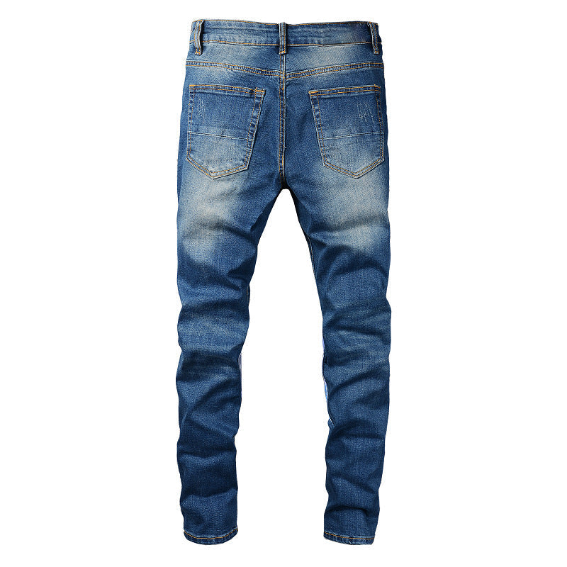 High Street Jeans Men's Ripped Patch Jeans Slim Fit Pants #832