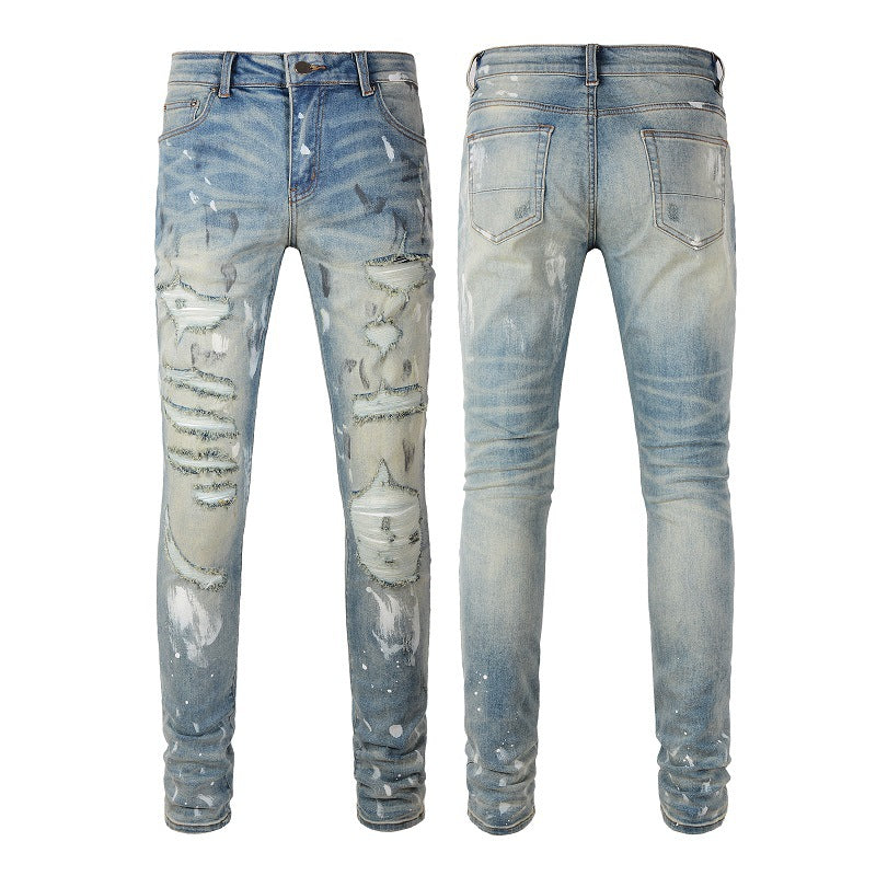 Jeans Retro Paint Ripped Patch Men's Jeans Slim Fit (6530-8830)