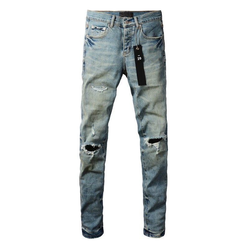 Pantalones vaqueros azules claros elegantes 9076 con detalles desgastados de moda