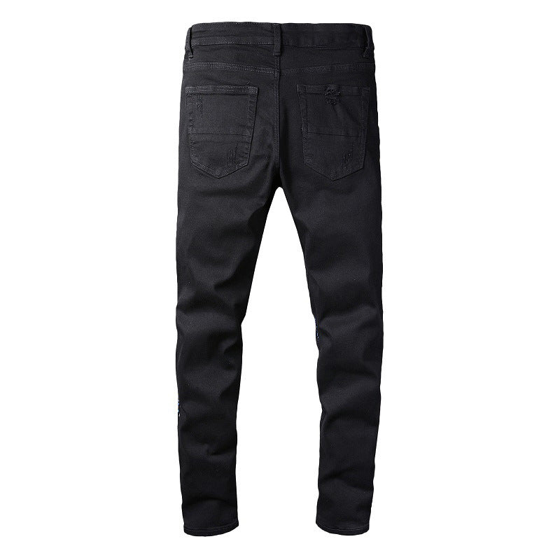818 Street Denim Casual Trousers Micro elastic Cotton Youth Black Splashed Paint Skinny Jeans