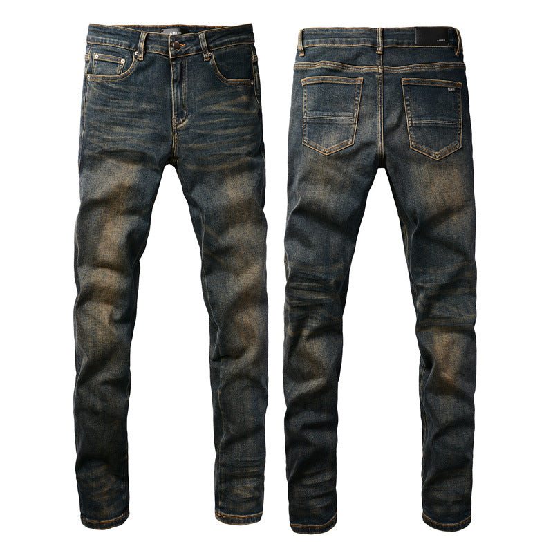 Jean noir chic vieilli 8831 avec délavage à moustaches et déchirures élégantes