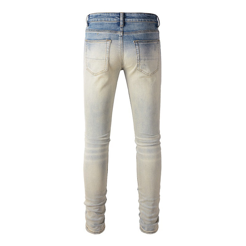 887 Street Ripped Patch Jeans High Street Slim fit Pants Jeans
