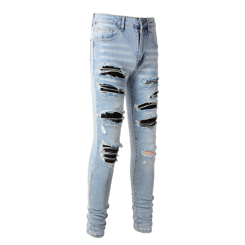 1307 High Street Jeans Sticker Hand worn Ripped Jeans Slim fitting and Thin Small Feet Jeans