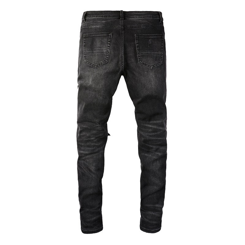 Retro Jeans Ripped Patch Men's Jeans Elastic, Slim and Thin 8806