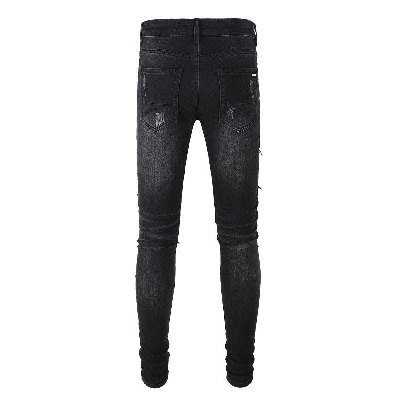 High Street Jeans Men's New Ripped Patch Jeans Slim Fit Pants #841