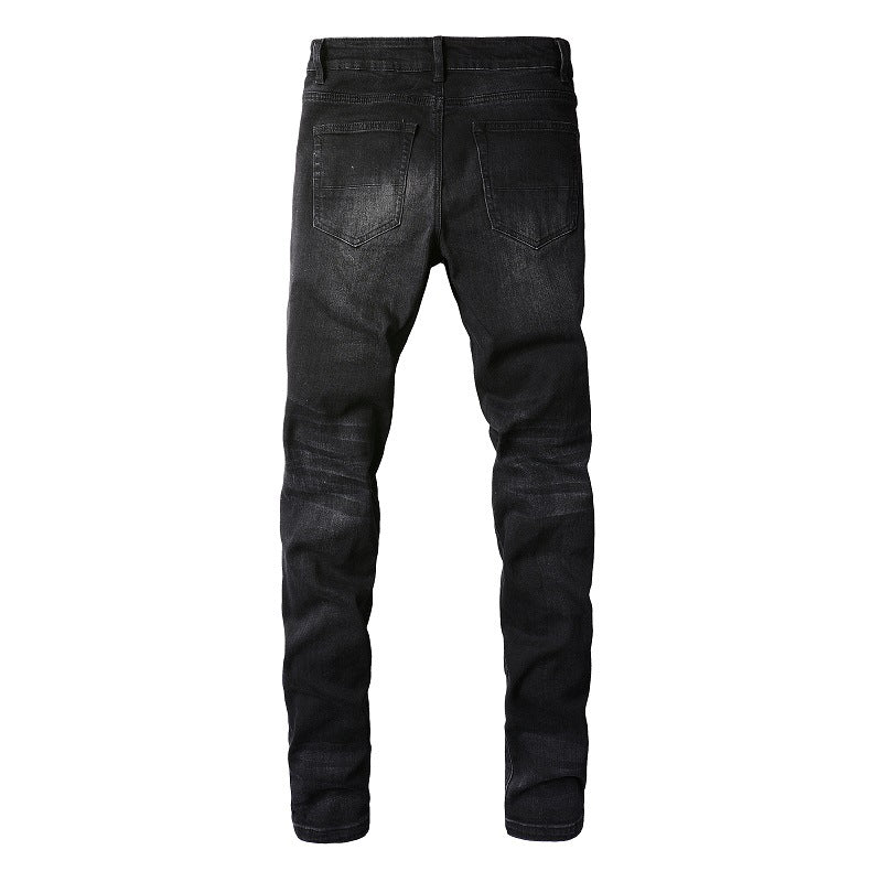 Street Ripped Patch Jeans High Street Men Slim Pants Jeans 886