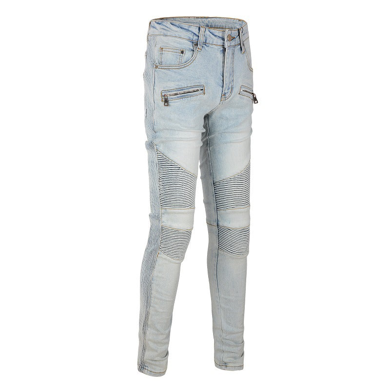 Light Grey Old Multi Pocket Slim Fit Elastic Locomotive High Street Jeans #1098