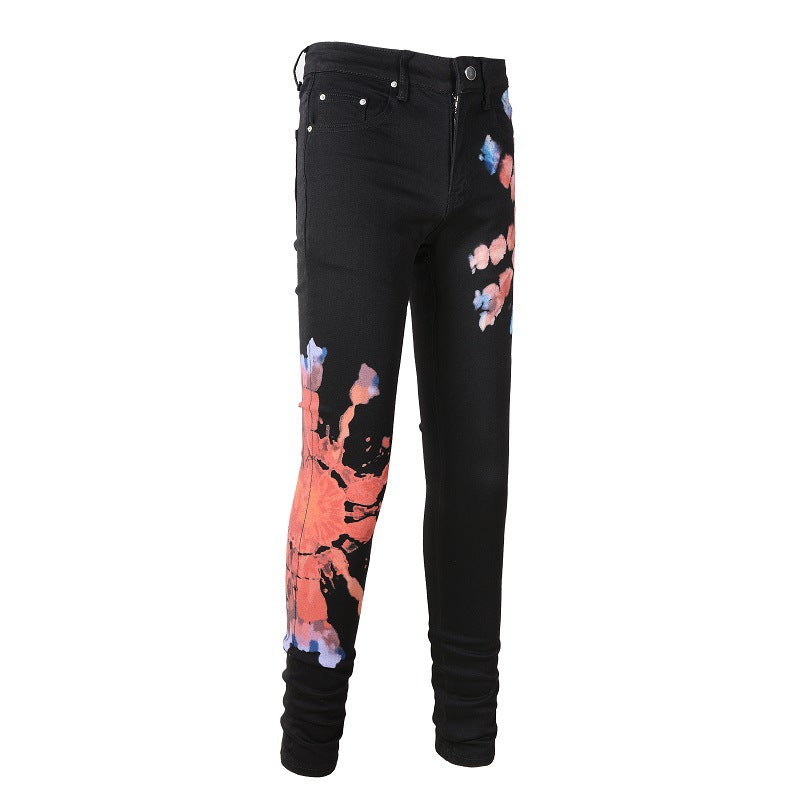 High Street Graffiti Pattern Stretch Slim Pants Jeans #1309