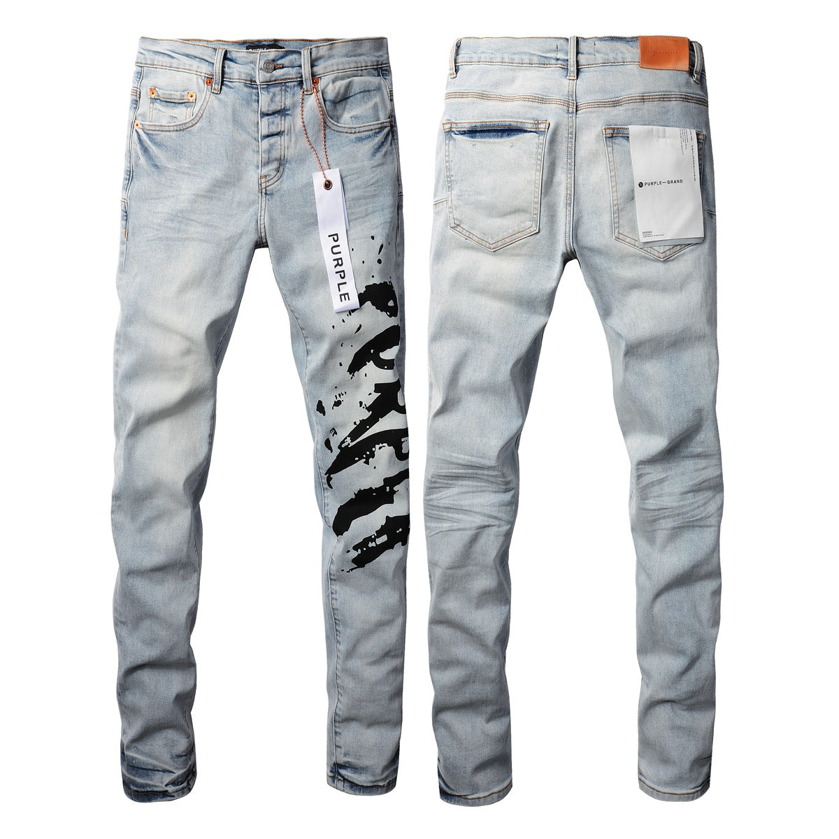 9048 Jean skinny violet pour homme avec détails déchirés Pantalon de motard en denim à la mode avec patchs et design imprimé Jeans violet