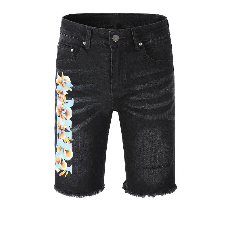 Jean court extensible coupe slim pour homme avec impression numérique High Street #846