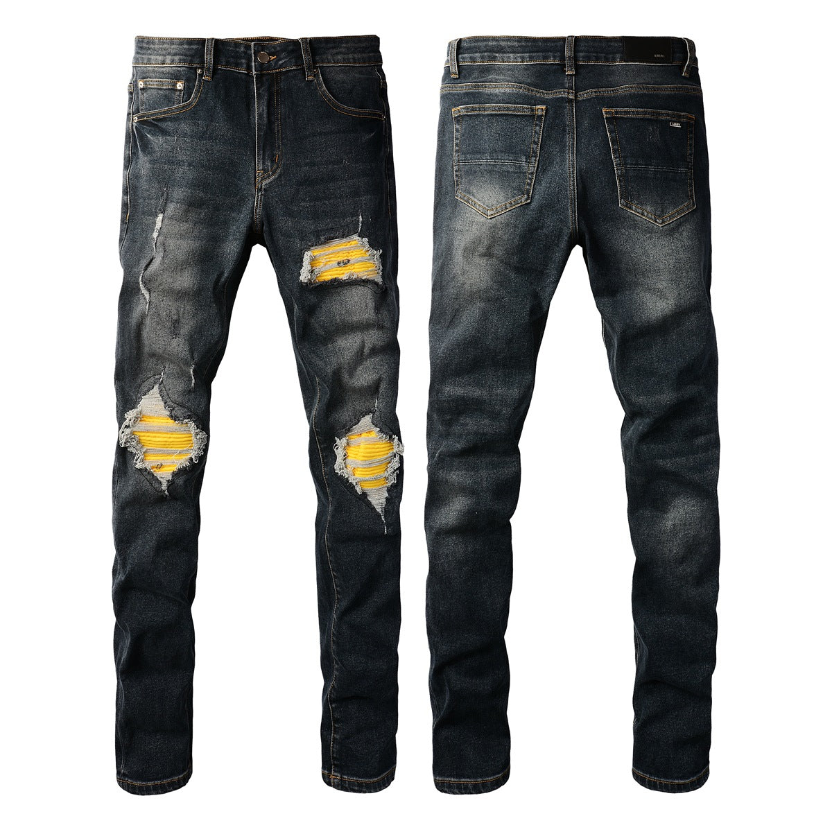 Jeans de créateur pour hommes Jeans pour hommes Jeans High Street Hole Star Patch Pantalons à empiècements brodés d'étoiles pour hommes et femmes Pantalons extensibles slim-fit Pantalons (40583-1305)