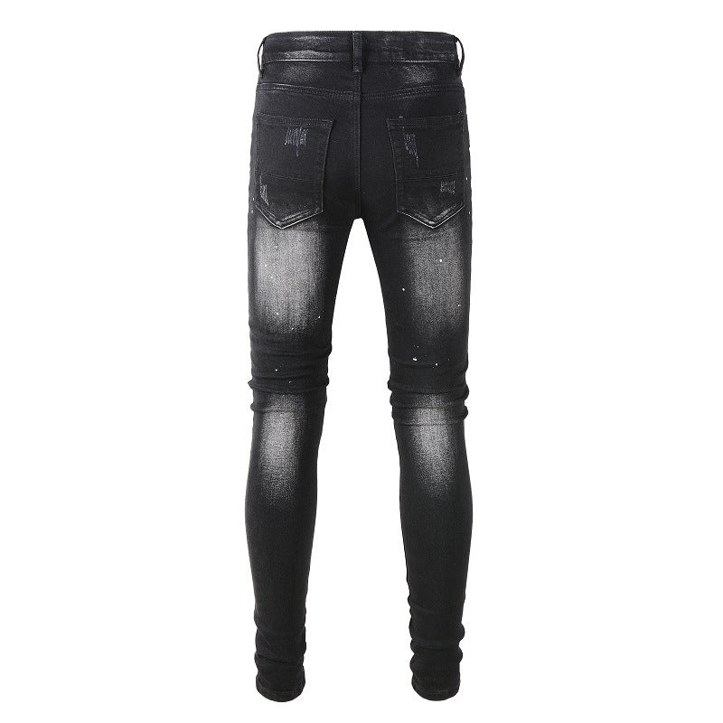 845 Street Ripped Patch Jeans High Street Slim Pants Denim