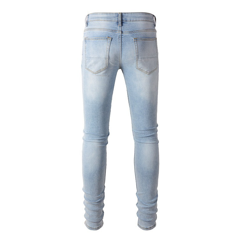 1307 High Street Jeans Sticker Hand worn Ripped Jeans Slim fitting and Thin Small Feet Jeans