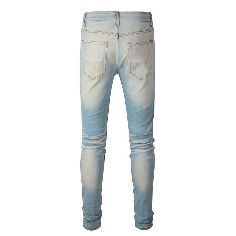 589 High Street Ripped Jeans Vintage Ripped Patch Slim Fit Pants Jeans