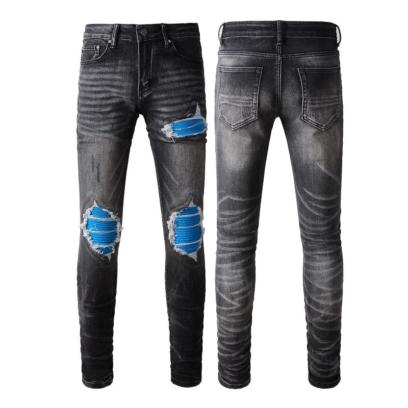 Jean slim déchiré bleu pour homme High Street Jeans #1337