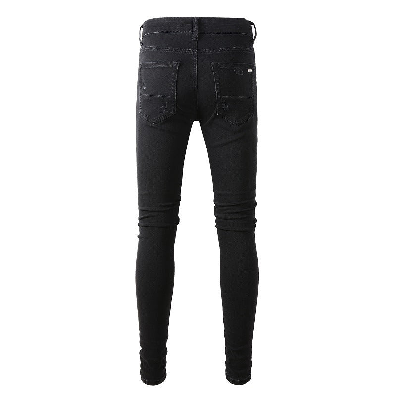 High Street Black Ripped Patch Jeans Stretch Slim High Street Jeans #849
