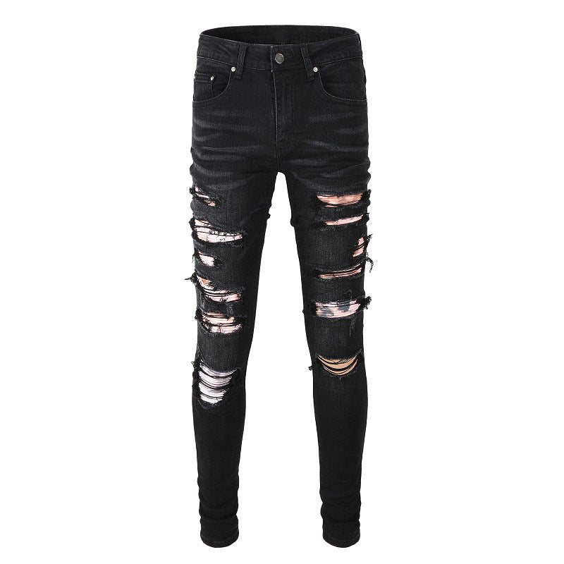 High Street Jeans Men's New Ripped Patch Jeans Slim Fit Pants #841