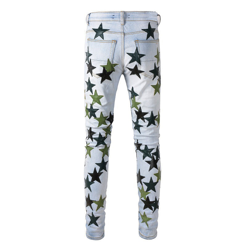 High Street Leather Green Star High Craft Stretch Slim High Street Jeans #853