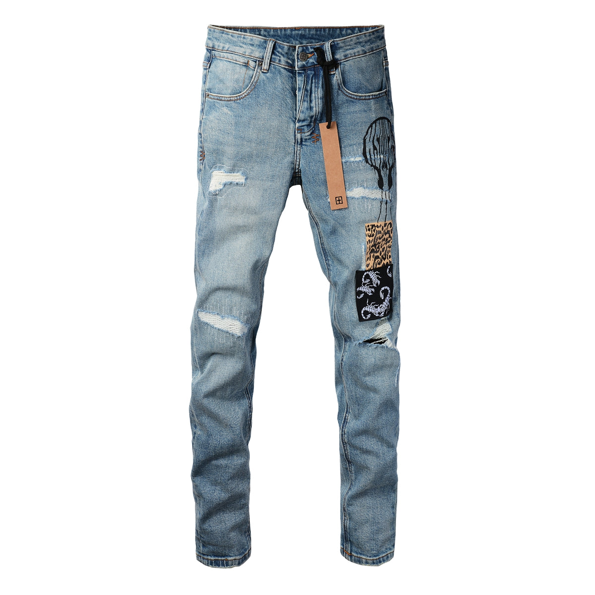 UltraFlex Mid-Rise Sculpting Skinny Jeans with Bold Square Patch Details 3022