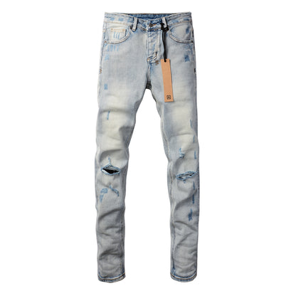 Casual Light Blue Jeans with Frayed Rips 3006