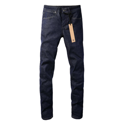 Navy Straight-Leg Jeans with Minimalist Design 3011