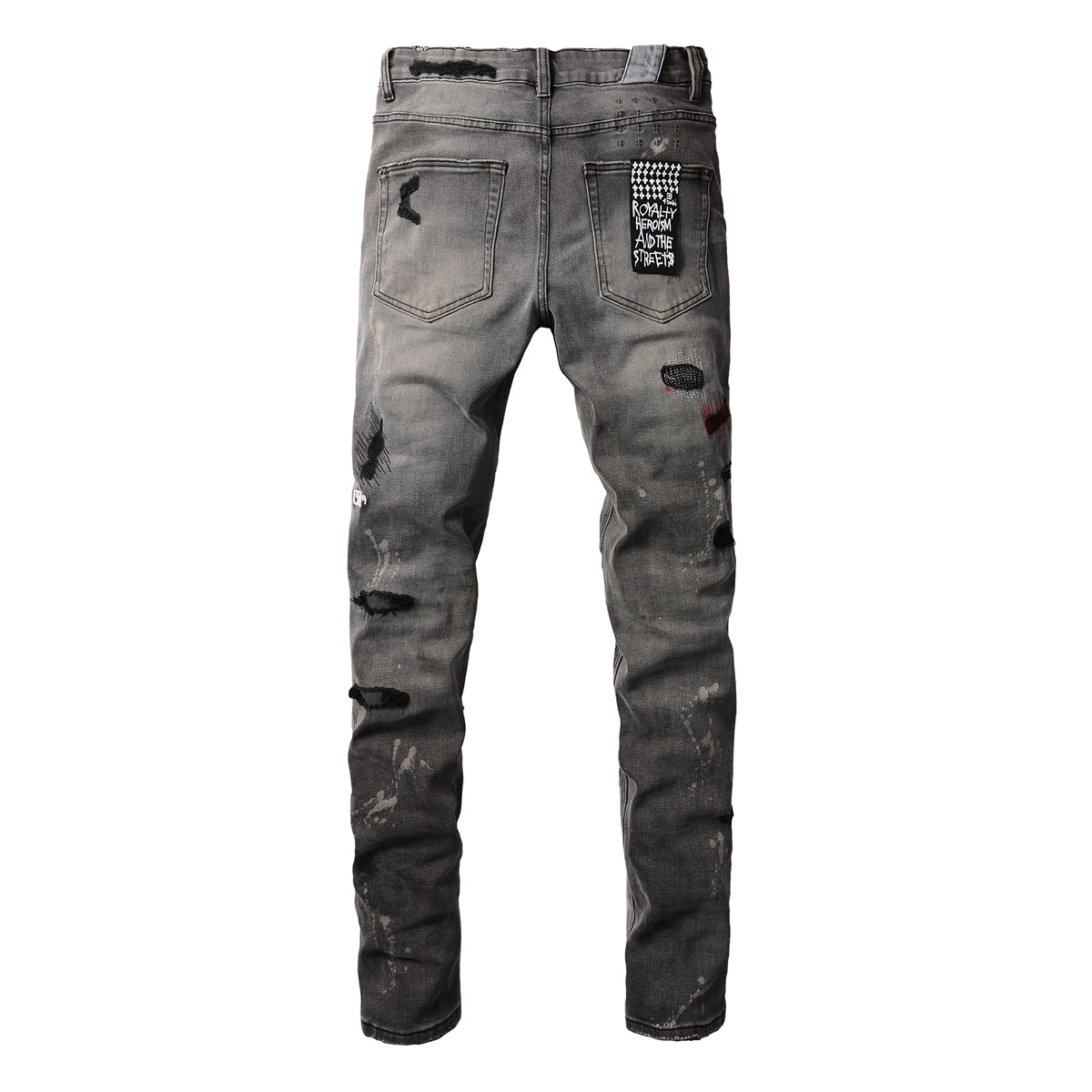 Casual Gray Skinny Jeans with Bold Distressing 3014