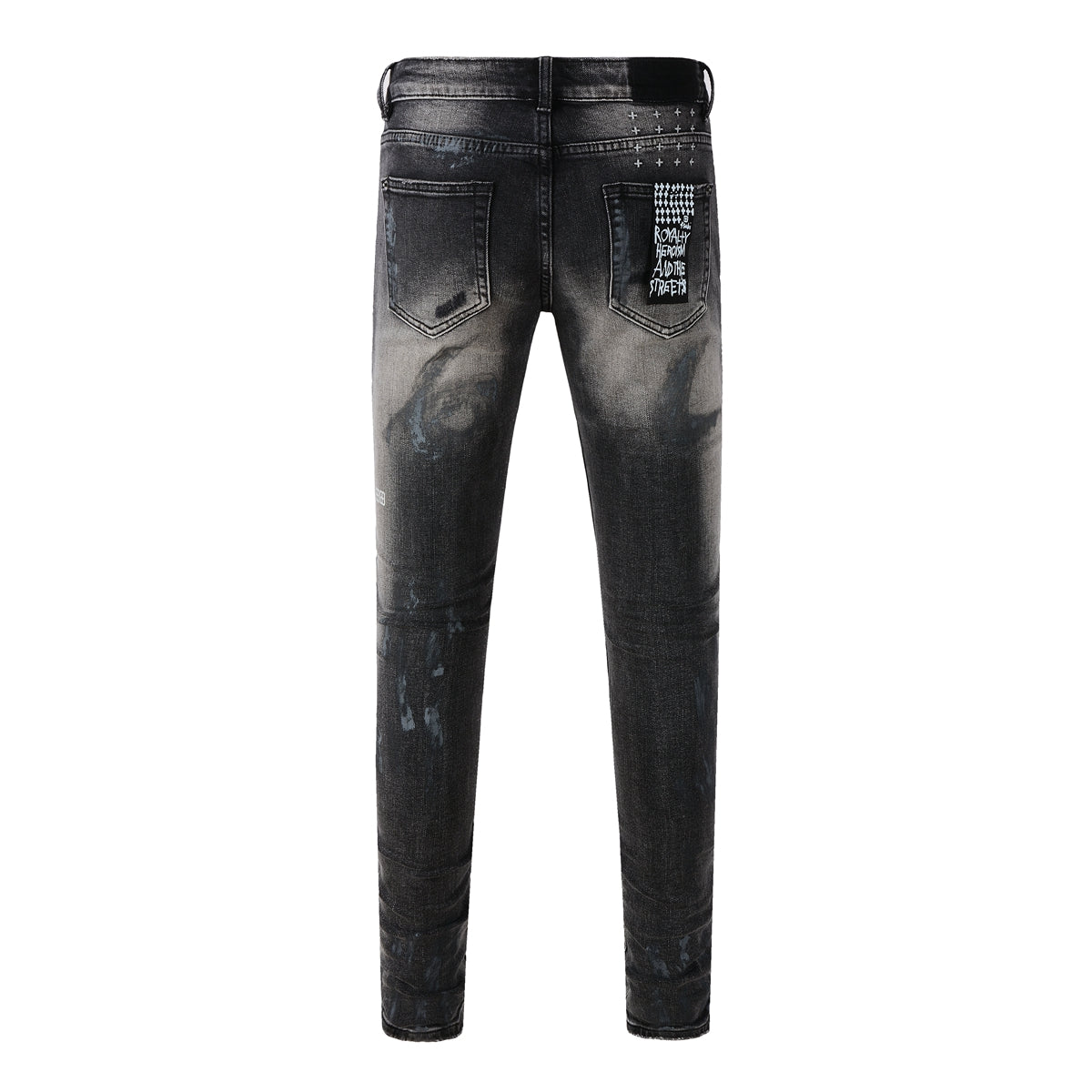 Street Style Black Ripped Jeans with Frayed Knee Accents 3027