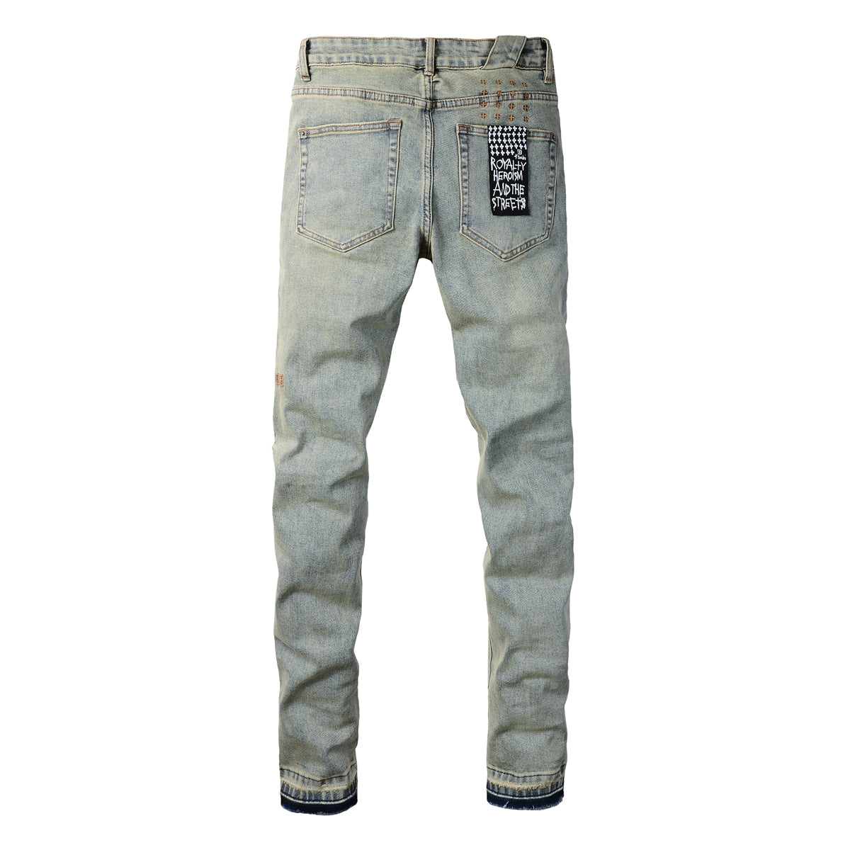 Modern Light Blue Denim with Artistic Smoking Skull Detail 3028