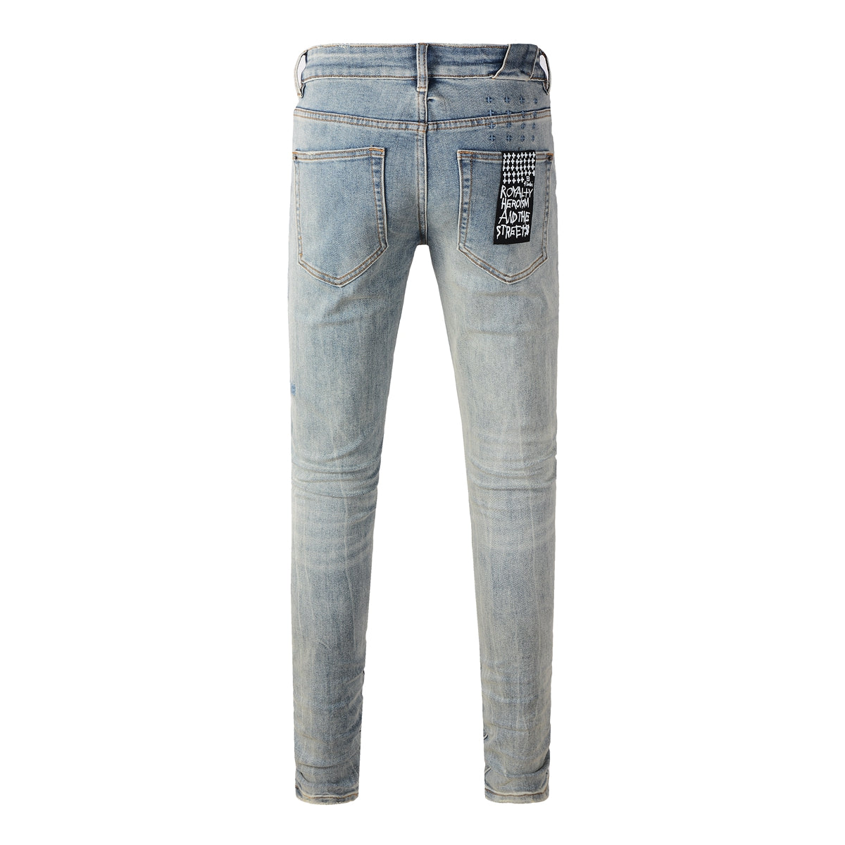 Retro Inspired Light Blue Jeans with Distressed Wash and White Logo 3029