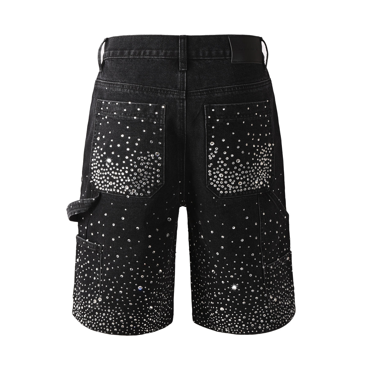 Luxury Bling Men’s Black Jean Shorts Covered in Shiny Rhinestones for Night Out Fashion 5099