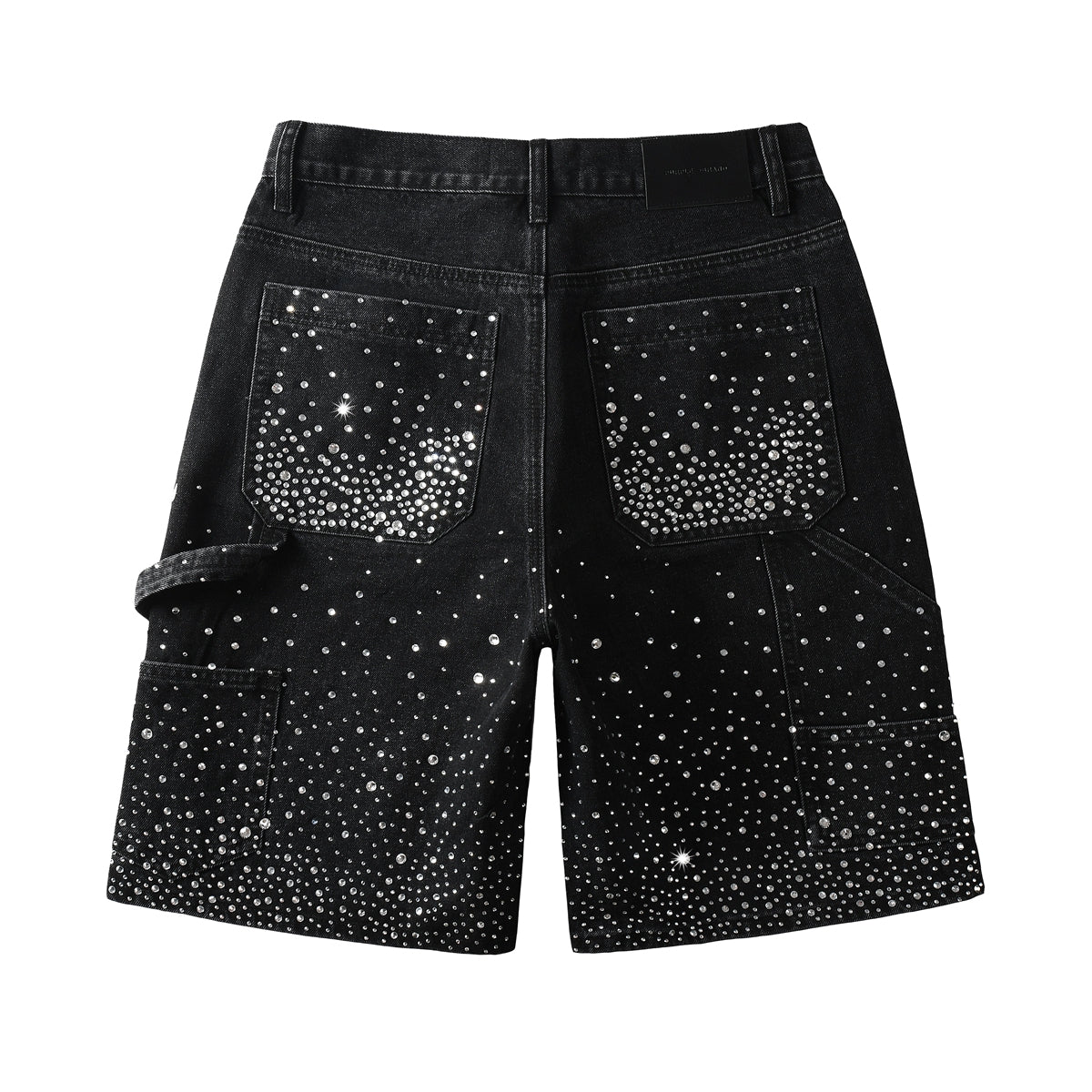 Luxury Bling Men’s Black Jean Shorts Covered in Shiny Rhinestones for Night Out Fashion 5099
