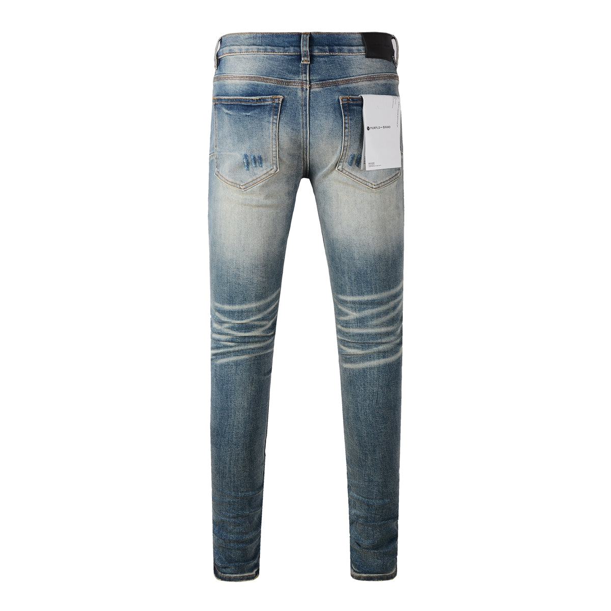 Men’s Faded Light Blue Skinny Jeans with Distressed Wash and Whisker Detailing Vintage Denim Pants 9055