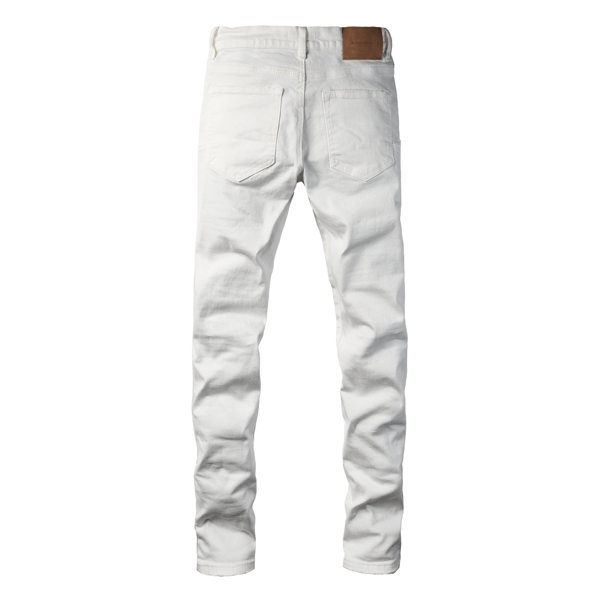 Men Classic Streetwear Skinny Jeans Solid White with Subtle Distressed Details 9118