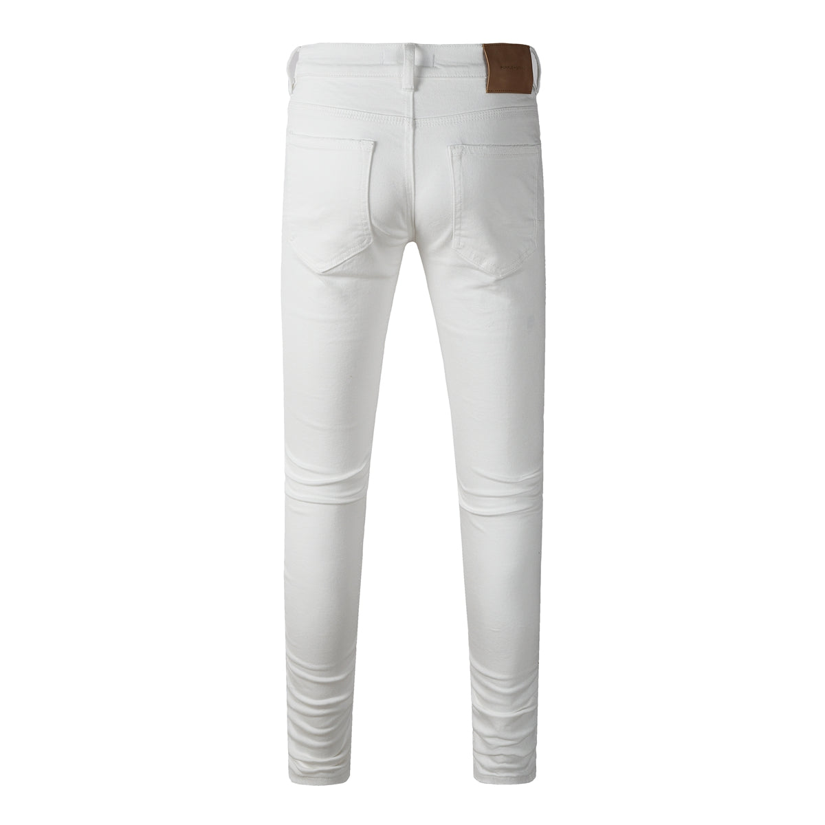 Men Classic Streetwear Skinny Jeans Solid White with Subtle Distressed Details 9118