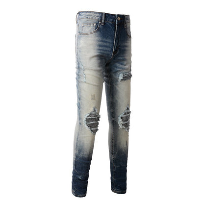 High Street Jeans Men's Ripped Patch Diamond Beggar Jeans #1331