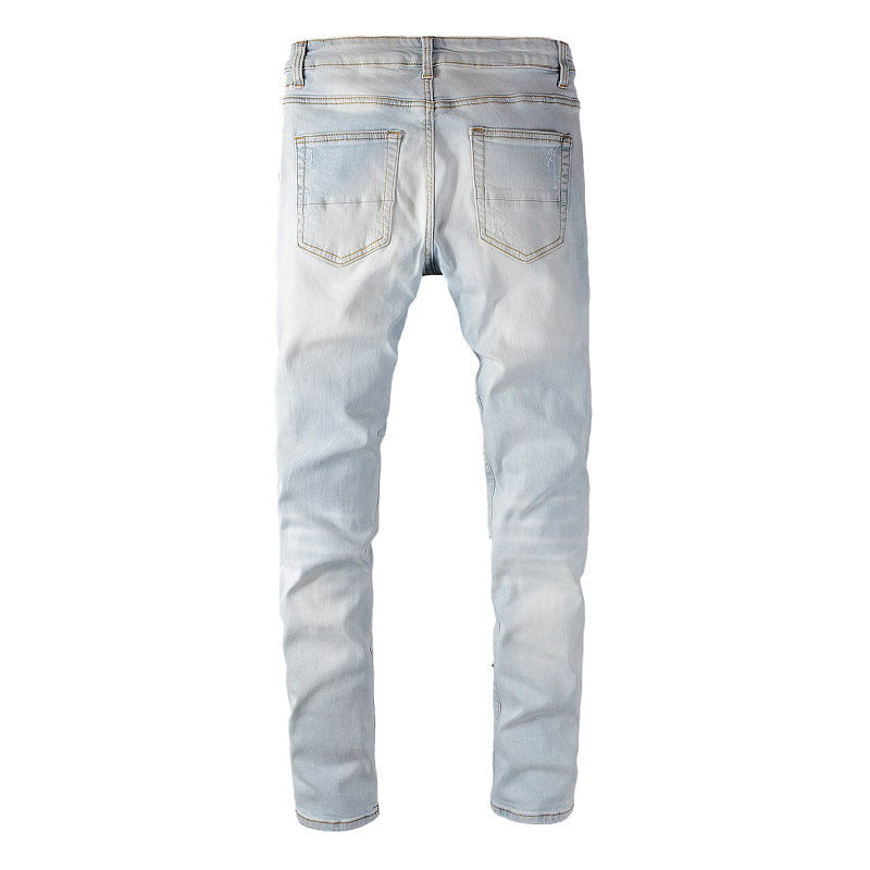 Jeans de calle ajustados elásticos con efecto tie dye y parches rotos de color diamante 637 