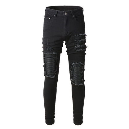 5200 High Street Street Wind Ripped Beggar Jeans Slim fit Elastic Jeans