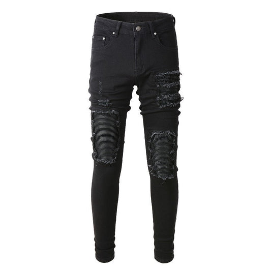 5200 High Street Street Wind Ripped Beggar Jeans Slim fit Elastic Jeans