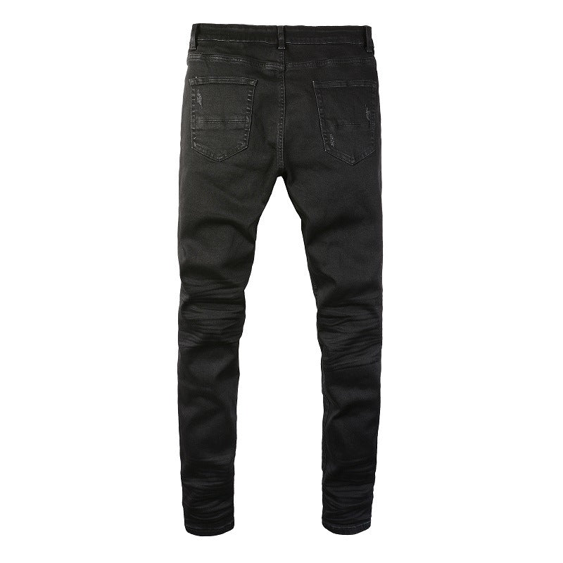 8586 High Elastic Hole Patch Men's Jeans Elastic Slim and Thin High Street