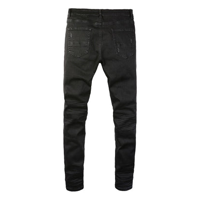 8586 High Elastic Hole Patch Men's Jeans Elastic Slim and Thin High Street