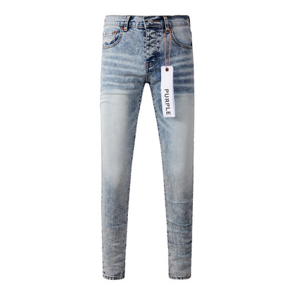 New Pop Style Purple Mens Bleach Pants Made Old Skinny Blue Denim Jeans 9053