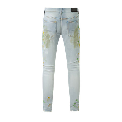 Jean Homme Trou Bleu Clair Gris Foncé Homme Pantalon Long Pantalon Streetwear Denim Skinny Slim Droit Biker Jean 8820